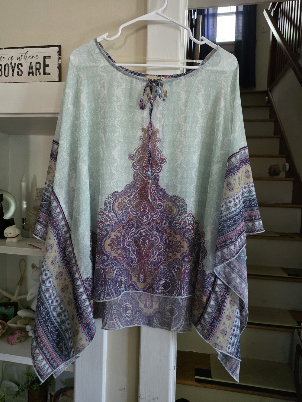ONE WORLD Mint & Purple Paisley Boho Tunic